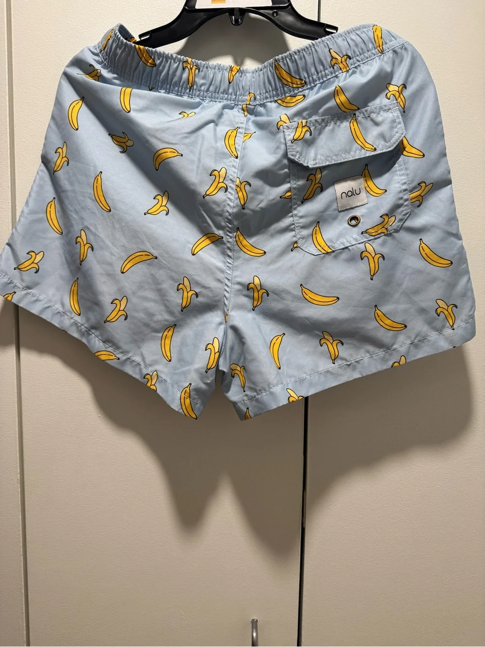 Men's Light Blue Banana-Print Swim Board Shorts